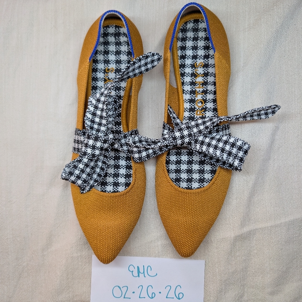 Rothys Mary Jane Golden Gingham Flats